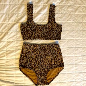 Shop Arq Leopard bra and undies set M L
